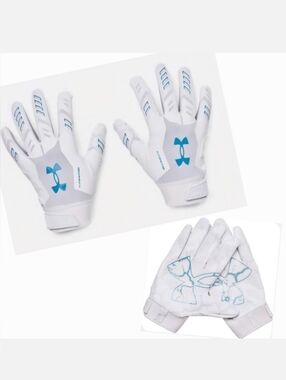NWT Under Armour Men's F9 Nitro GlueGrip Football Gloves White/Blue Size L